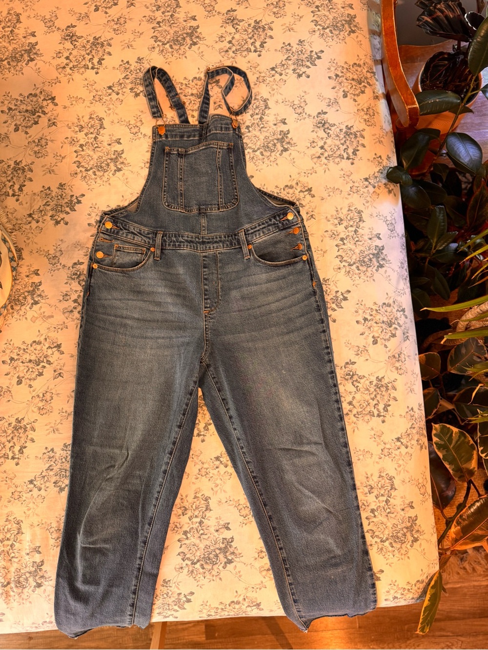 Universal Thread Denim Overalls in Dark Blue with Orange Accents - Picture 3 of 10